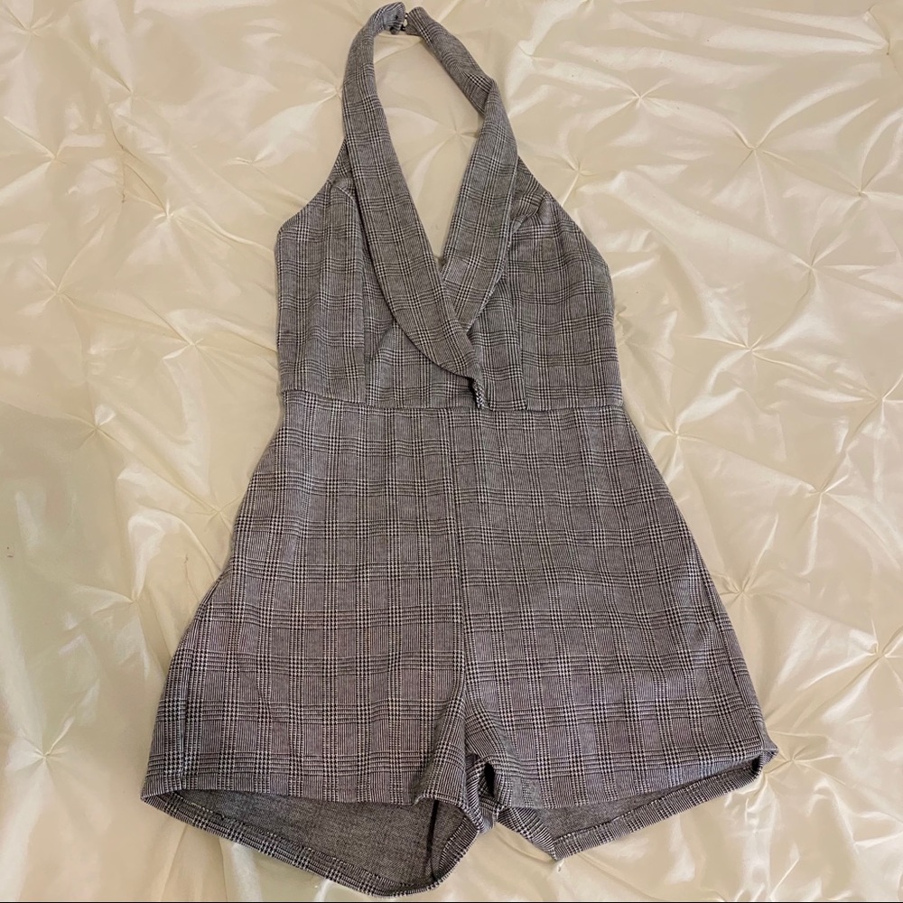 Houndstooth backless romper